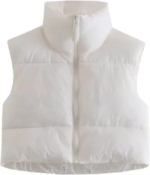 Flygo Women's Cropped Puffer Vest Zip Up Stand Collar Sleeveless Padded Bubble Vest