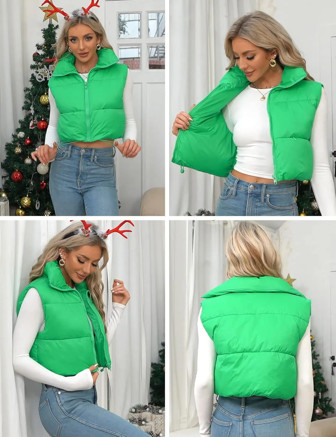 Flygo Women's Cropped Puffer Vest Zip Up Stand Collar Sleeveless Padded Bubble Vest
