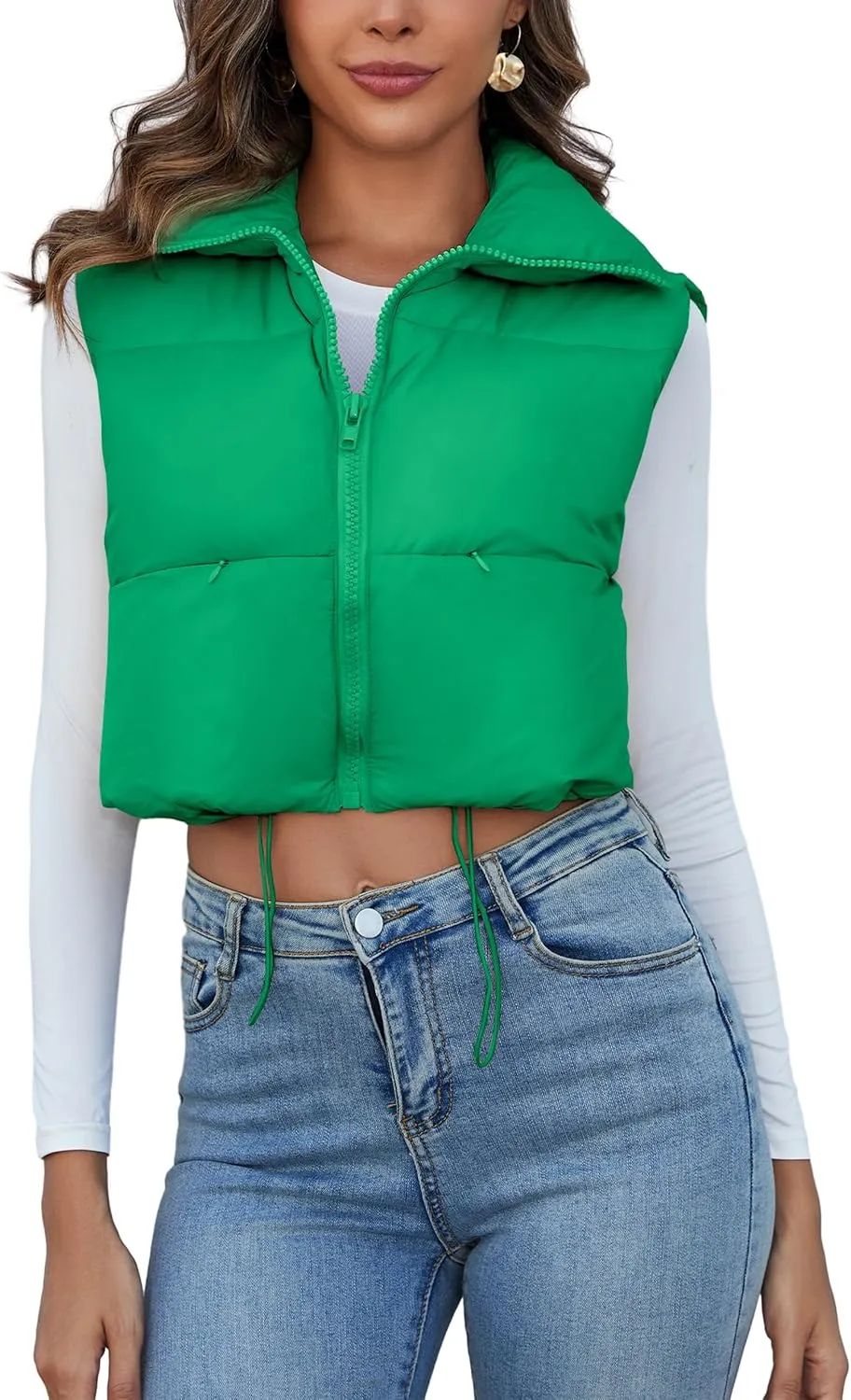 Flygo Women's Cropped Puffer Vest Zip Up Stand Collar Sleeveless Padded Bubble Vest