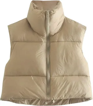 Flygo Women's Cropped Puffer Vest Zip Up Stand Collar Sleeveless Padded Bubble Vest