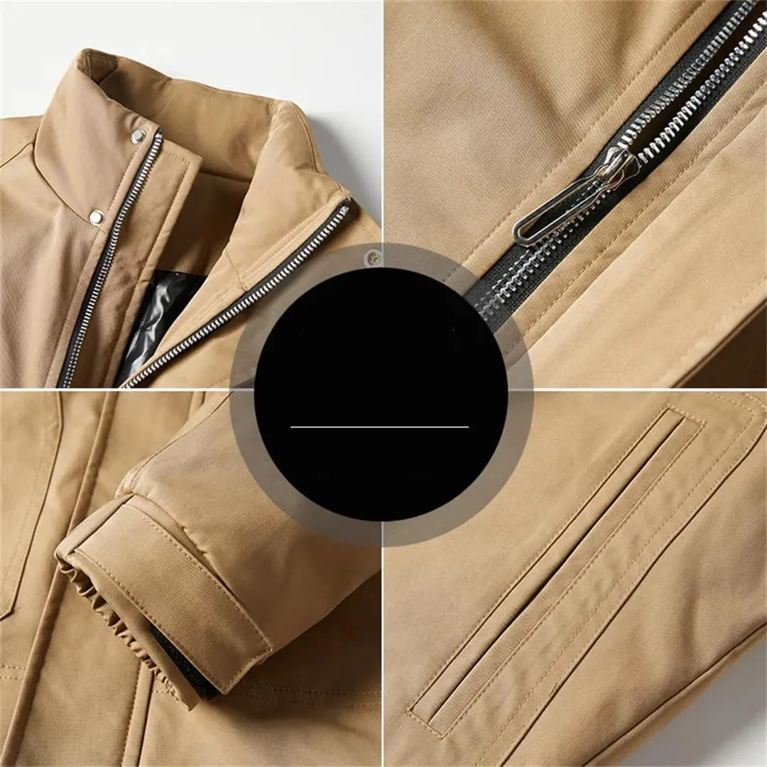 Fnfmrfmr Men Stand Collar Cotton Padded Coat Solid Long Sleeve Zipper Casual Work Jackets Outerwear