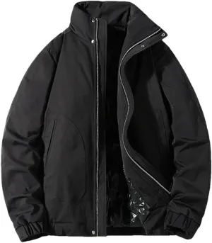 Fnfmrfmr Men Stand Collar Cotton Padded Coat Solid Long Sleeve Zipper Casual Work Jackets Outerwear