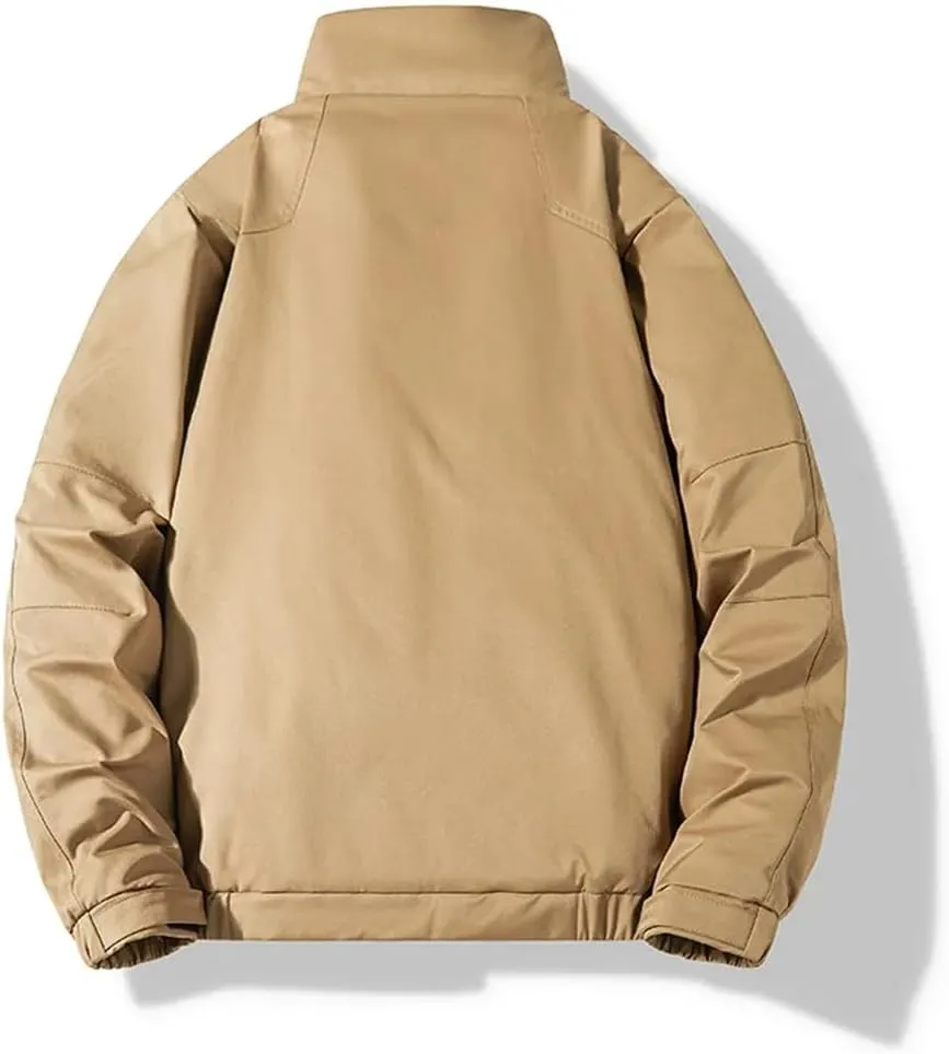 Fnfmrfmr Men Stand Collar Cotton Padded Coat Solid Long Sleeve Zipper Casual Work Jackets Outerwear