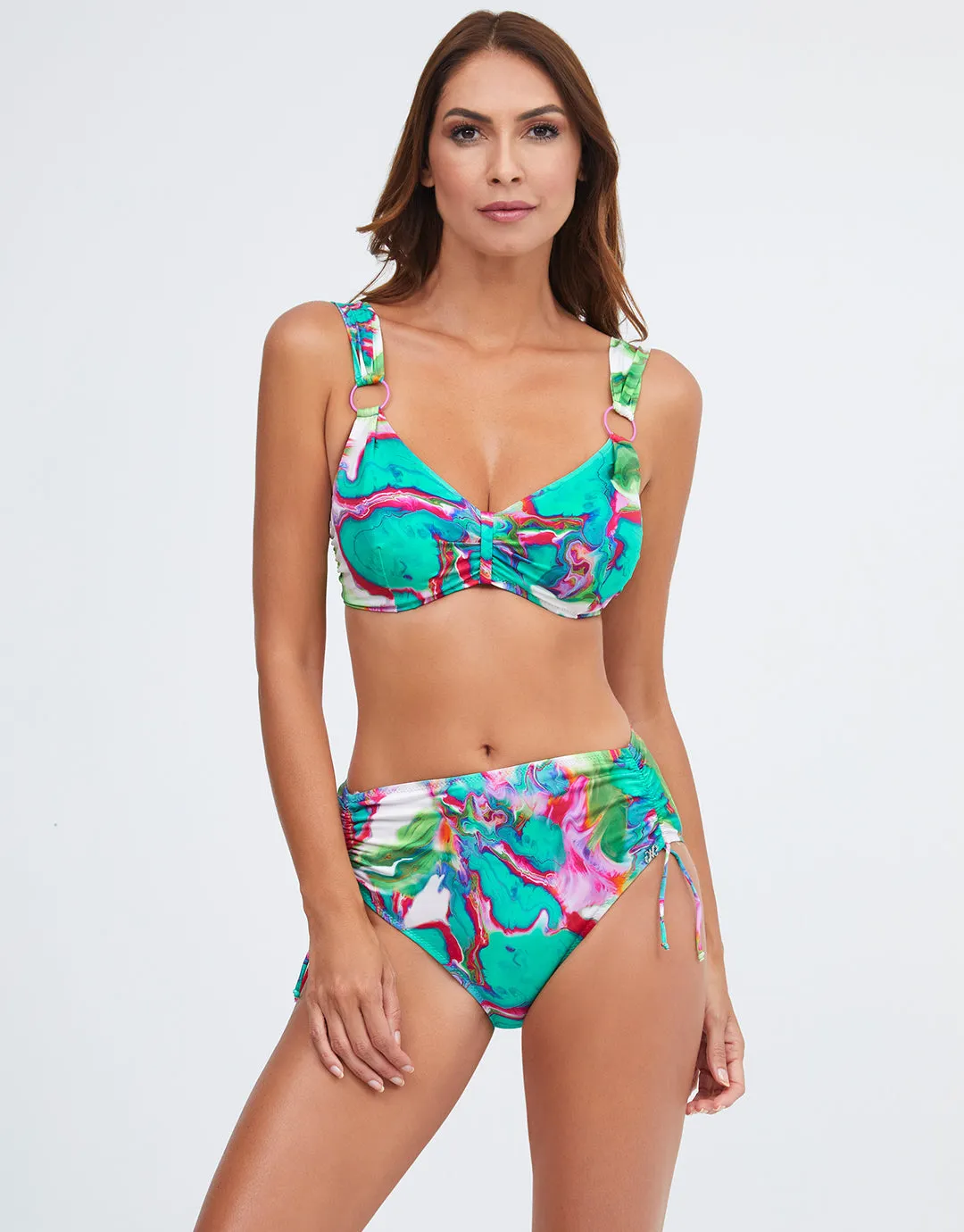 Frida Underwired Ring Bikini Top - Green Marble