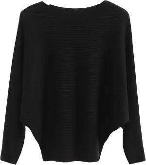 FULIER Women Oversized Boat Neck Batwing Sleeves Dolman Knitted Sweaters Lightweight Pullovers Tops One Size