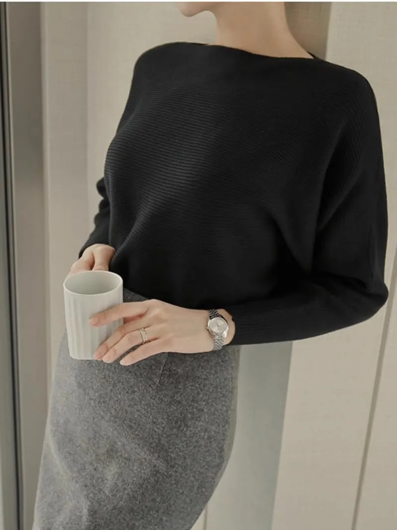 FULIER Women Oversized Boat Neck Batwing Sleeves Dolman Knitted Sweaters Lightweight Pullovers Tops One Size