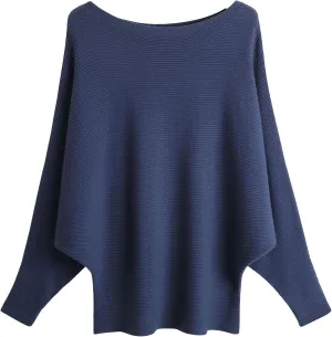 FULIER Women Oversized Boat Neck Batwing Sleeves Dolman Knitted Sweaters Lightweight Pullovers Tops One Size