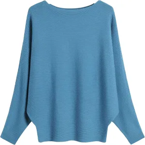 FULIER Women Oversized Boat Neck Batwing Sleeves Dolman Knitted Sweaters Lightweight Pullovers Tops One Size