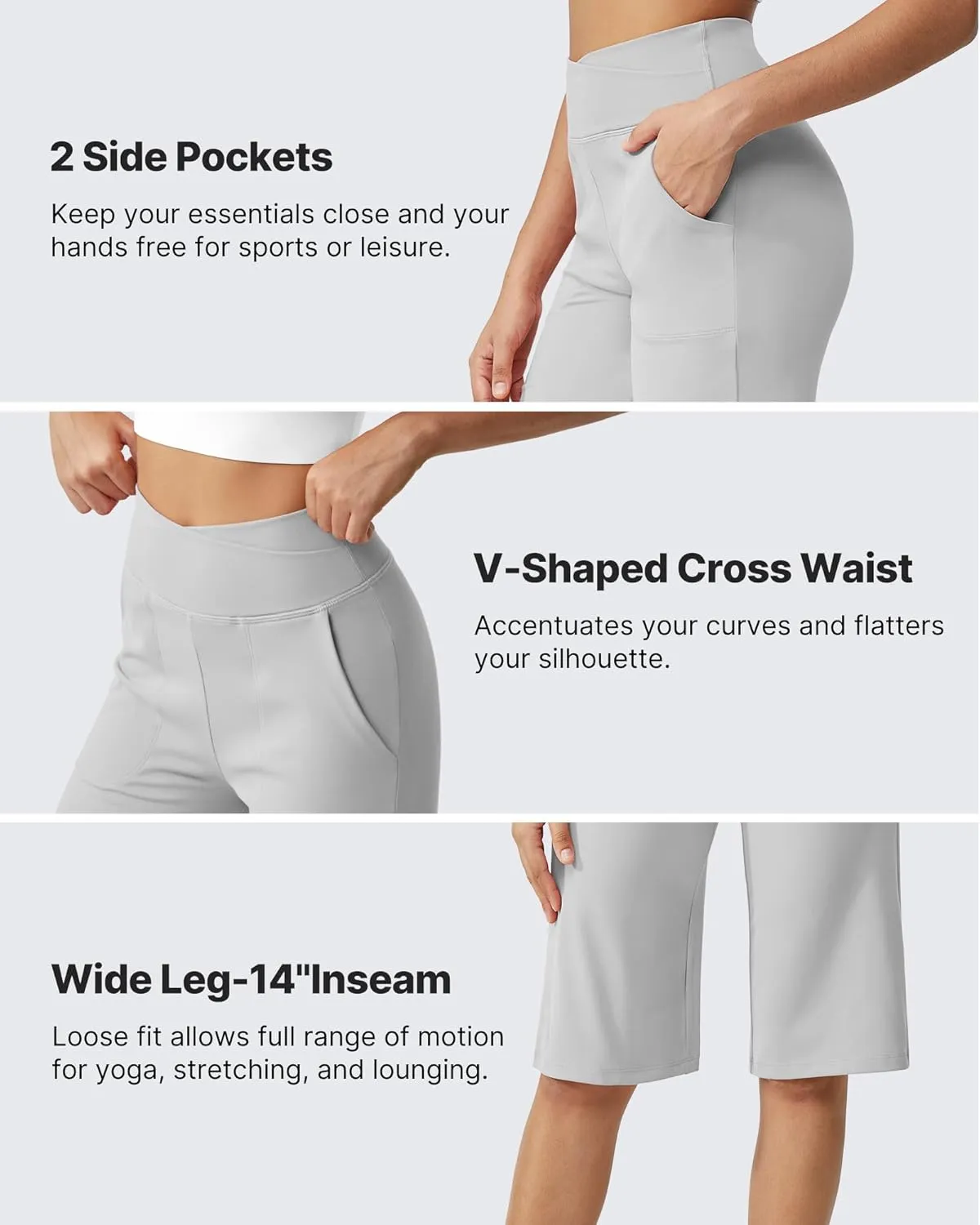 G4Free Capri Pants for Women 14" Knee Length Wide Leg Yoga Capris Dressy Casual Summer Crop Pants with Pockets