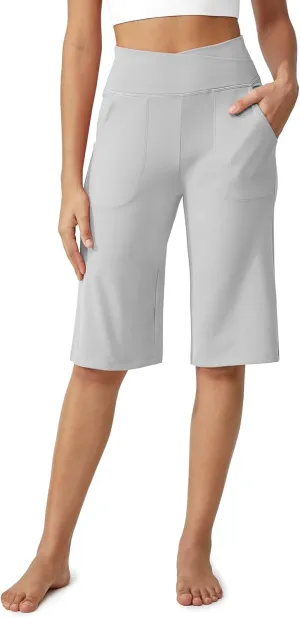 G4Free Capri Pants for Women 14" Knee Length Wide Leg Yoga Capris Dressy Casual Summer Crop Pants with Pockets
