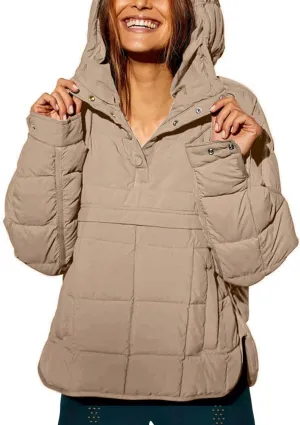 Gacaky Women's Quilted Pullover Puffer Jacket Warm Winter Hoodies Down Coat with Pockets