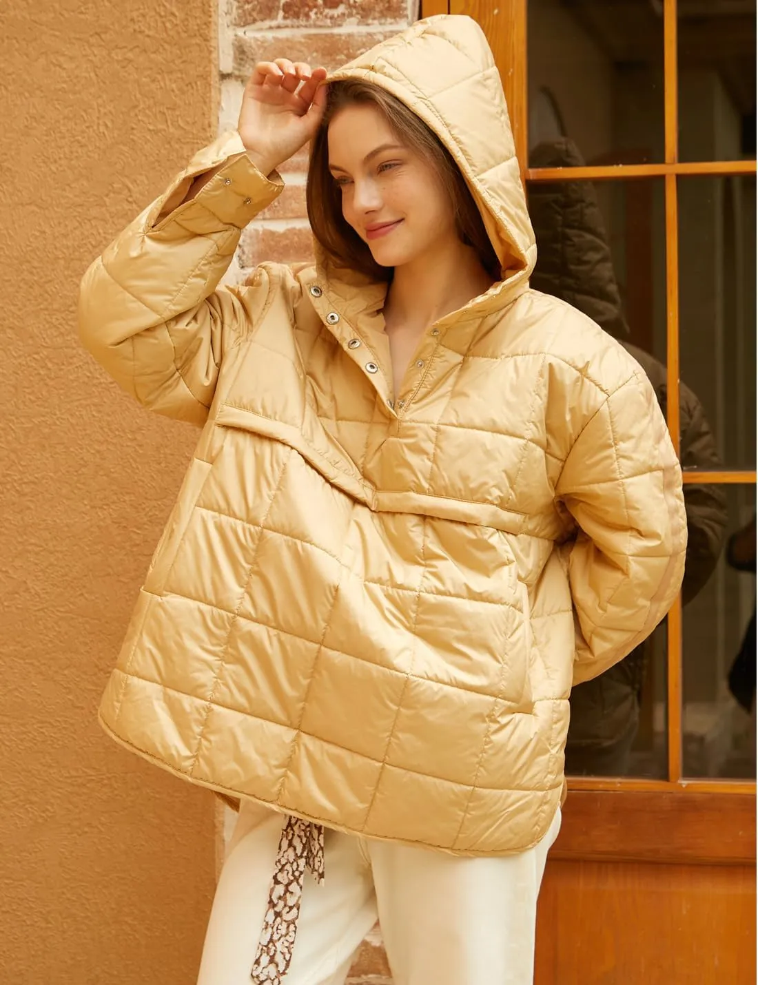 Gacaky Women's Quilted Pullover Puffer Jacket Warm Winter Hoodies Down Coat with Pockets