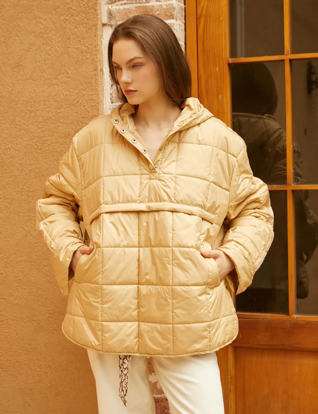 Gacaky Women's Quilted Pullover Puffer Jacket Warm Winter Hoodies Down Coat with Pockets