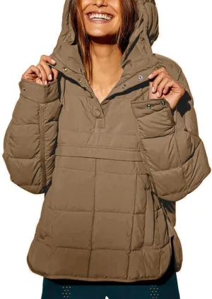 Gacaky Women's Quilted Pullover Puffer Jacket Warm Winter Hoodies Down Coat with Pockets