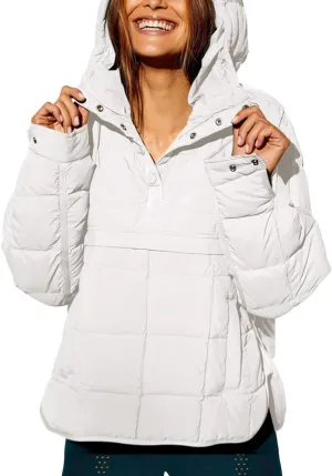 Gacaky Women's Quilted Pullover Puffer Jacket Warm Winter Hoodies Down Coat with Pockets