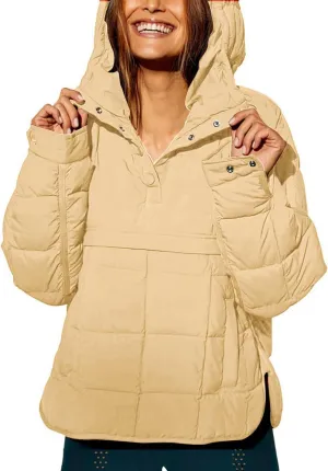 Gacaky Women's Quilted Pullover Puffer Jacket Warm Winter Hoodies Down Coat with Pockets