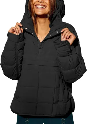 Gacaky Women's Quilted Pullover Puffer Jacket Warm Winter Hoodies Down Coat with Pockets