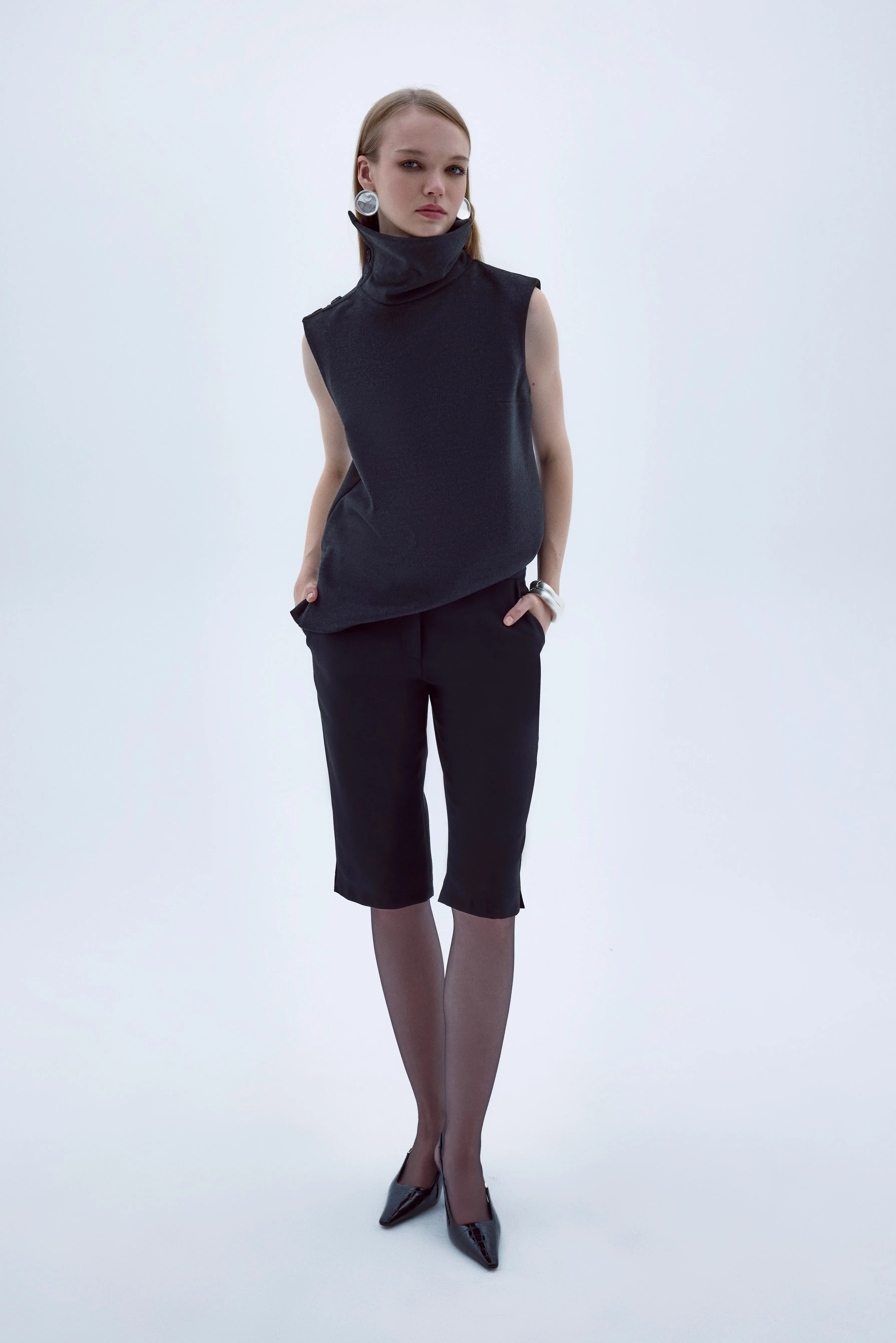 Geena Sleeveless  Roll-Neck Top