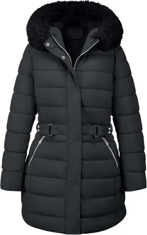 Geschallino Women's Puffer Coat Plus Size Winter Jacket Warm Hooded Thicken Long Padded Bubble Outerwear (1X-5X)