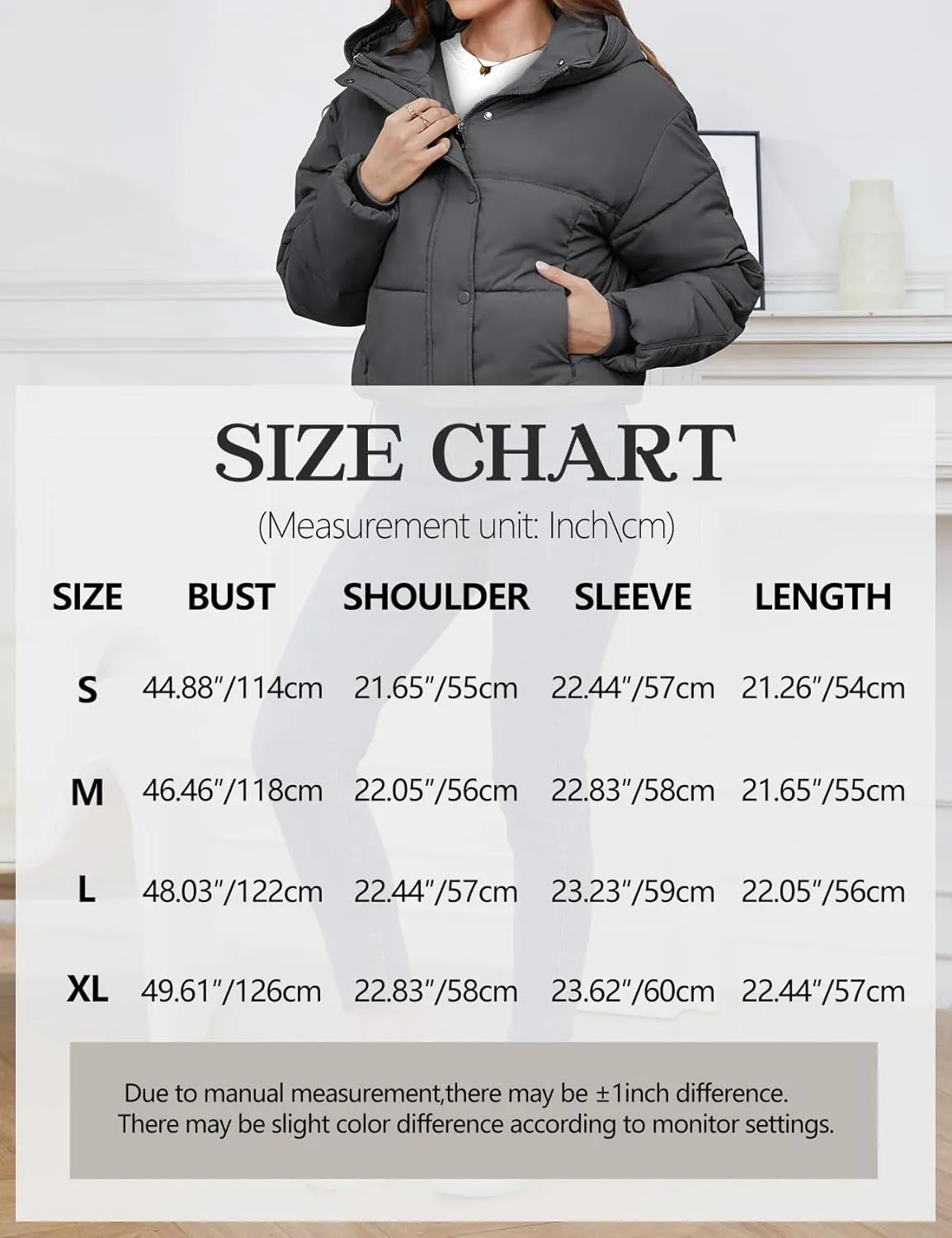 Gihuo Women's Cropped Puffer Jacket Zip Up Hooded Quilted Jackets Winter Short Padded Coat Outerwear