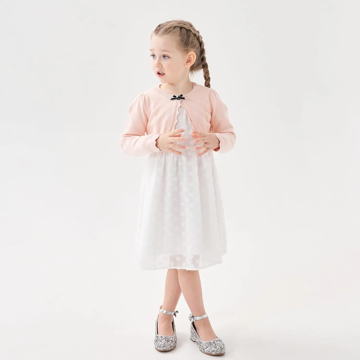 Girls' Baby Cardigan Children's Knitted Sweater Children's Front Open Long Sleeved Dress Cover up One Button Closure Top