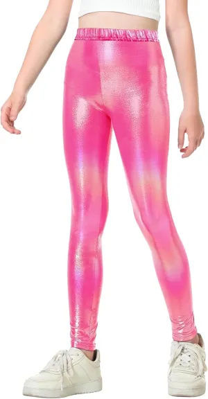 Gnainach Girls Metallic Leggings Stretch Comfort Shiny Mystique Dance Pants for Toddler Kids Teen Yoga Party Workout