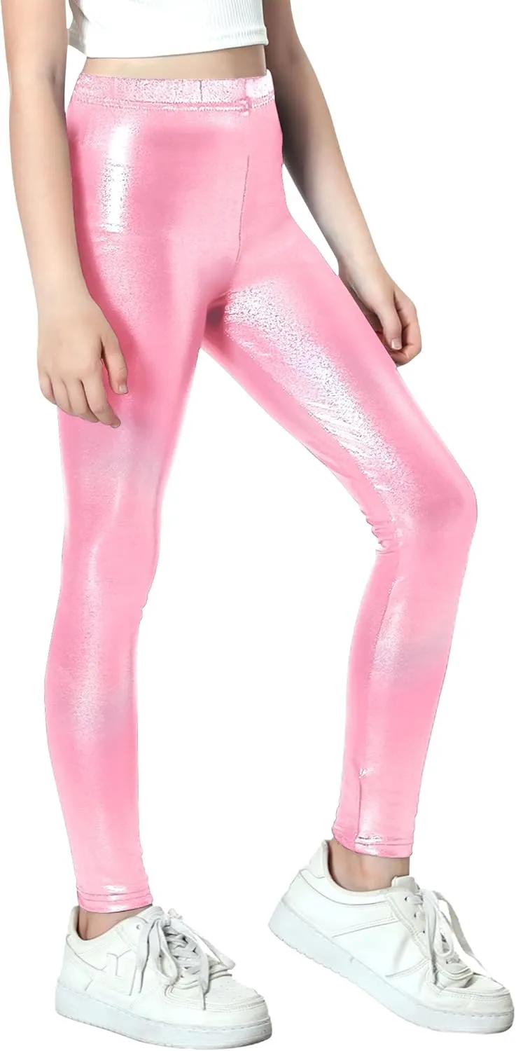 Gnainach Girls Metallic Leggings Stretch Comfort Shiny Mystique Dance Pants for Toddler Kids Teen Yoga Party Workout