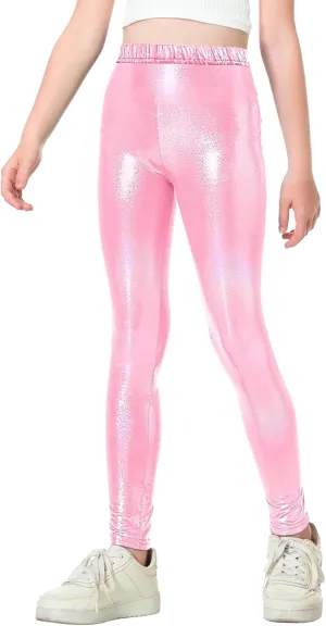 Gnainach Girls Metallic Leggings Stretch Comfort Shiny Mystique Dance Pants for Toddler Kids Teen Yoga Party Workout