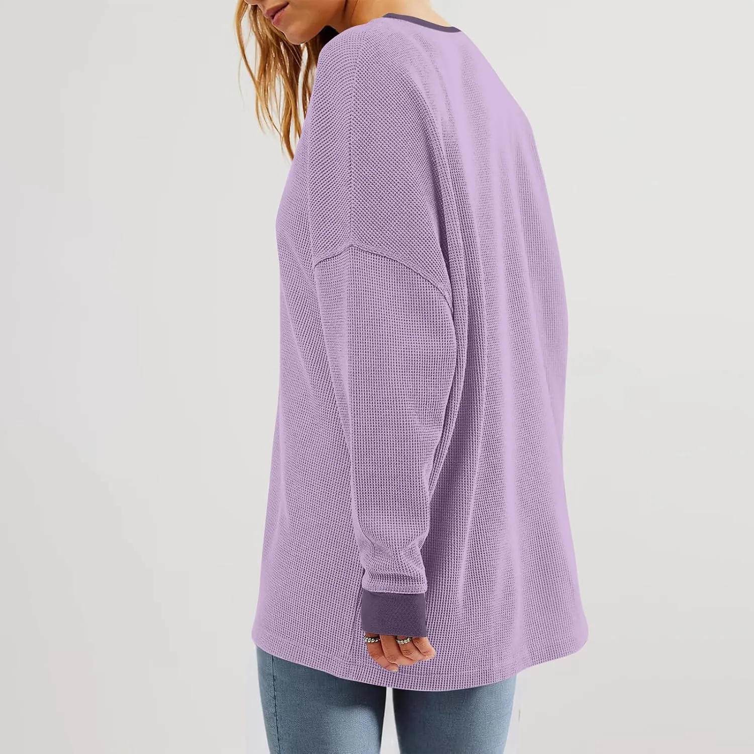GOFULY Women'S Crewneck Sweatshirts Lightweight Waffle Knit Shirts Long Sleeve Fall Pullover Ribbed Color Block Sweatshirt