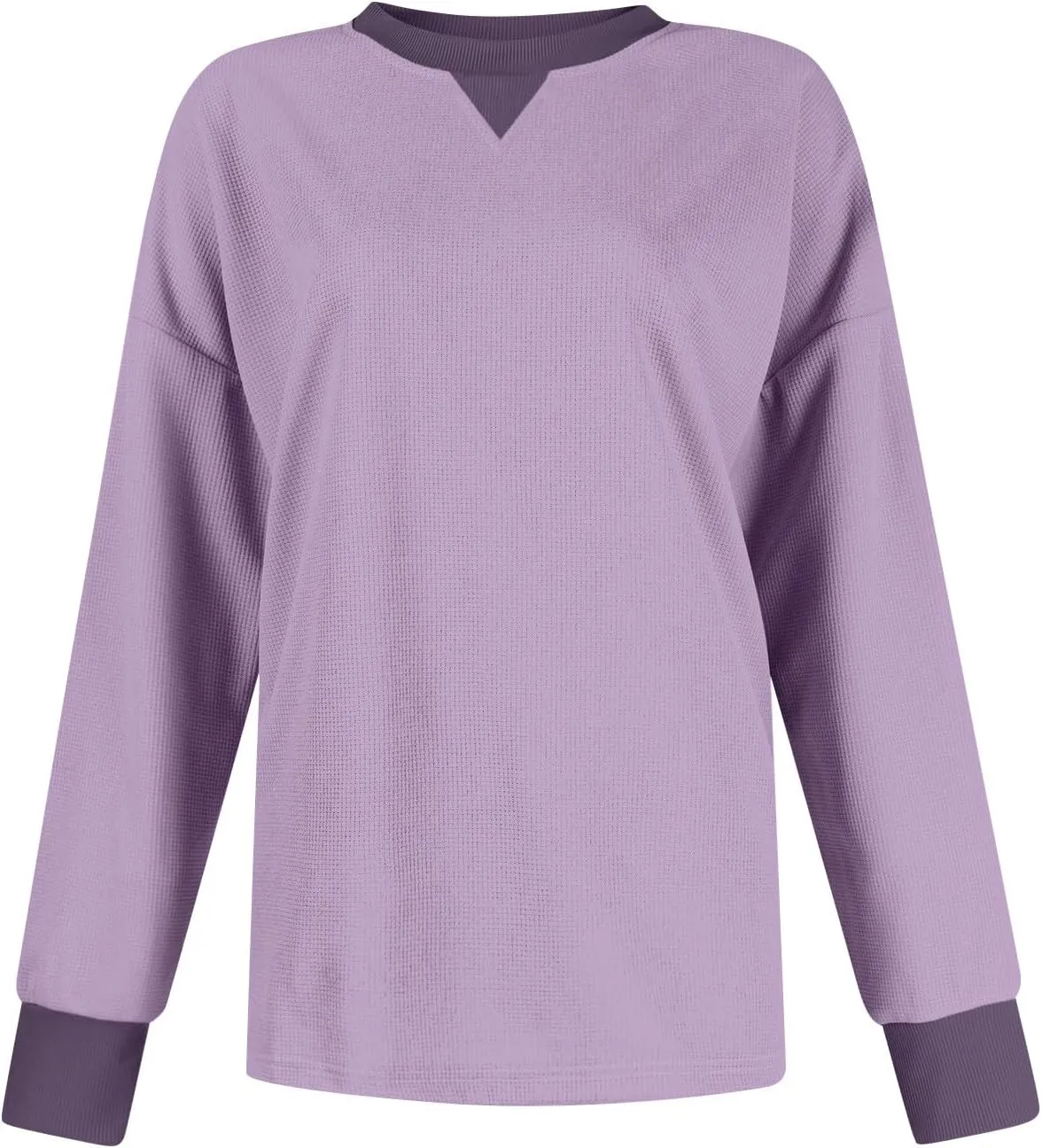 GOFULY Women'S Crewneck Sweatshirts Lightweight Waffle Knit Shirts Long Sleeve Fall Pullover Ribbed Color Block Sweatshirt