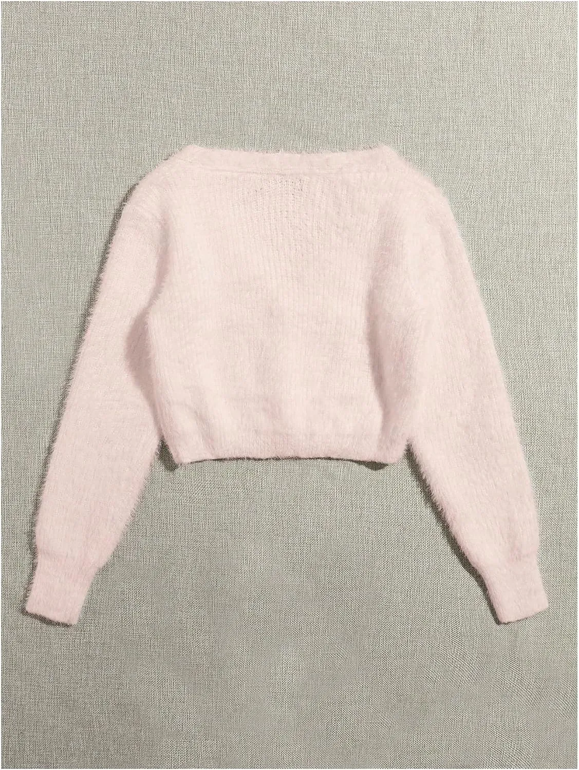 GORGLITTER Women's Open Front Cardigan Fuzzy Pearl Button Up Long Sleeve Crop Sweater Outerwear Jackets