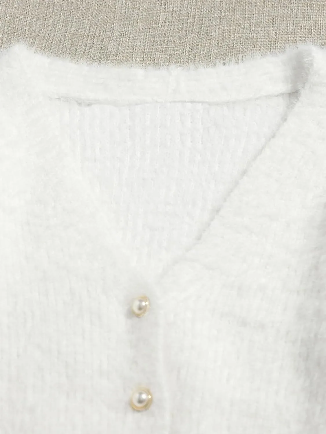 GORGLITTER Women's Open Front Cardigan Fuzzy Pearl Button Up Long Sleeve Crop Sweater Outerwear Jackets