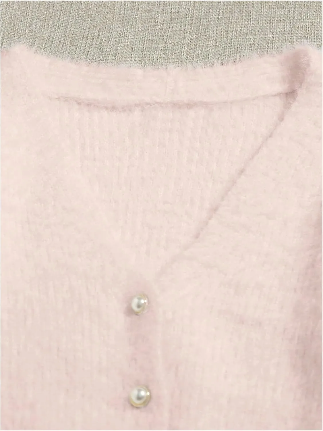 GORGLITTER Women's Open Front Cardigan Fuzzy Pearl Button Up Long Sleeve Crop Sweater Outerwear Jackets
