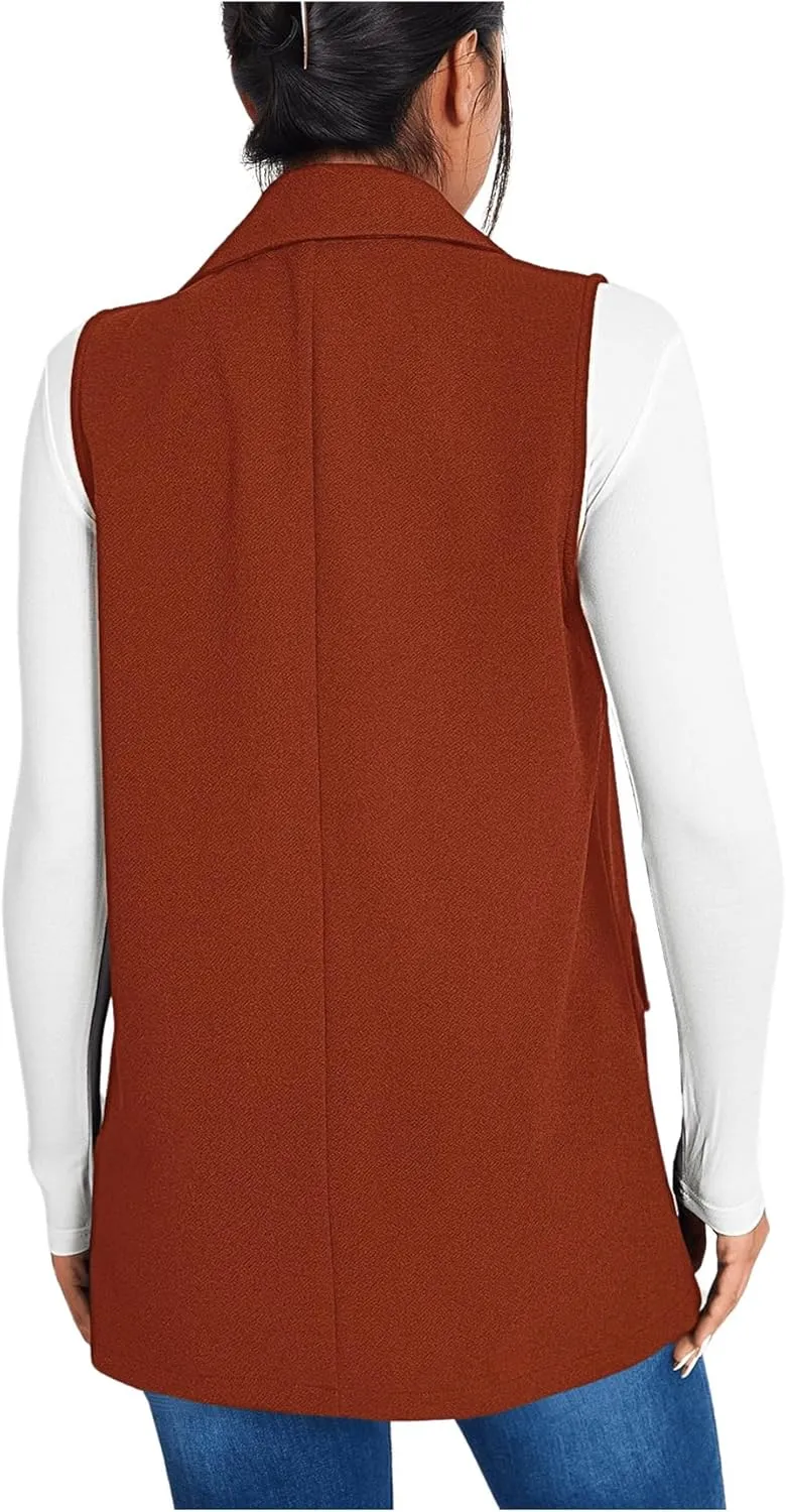 GORGLITTER Women's Sleeveless Lapel Collar One Button Open Front Vest Blazer Jacket