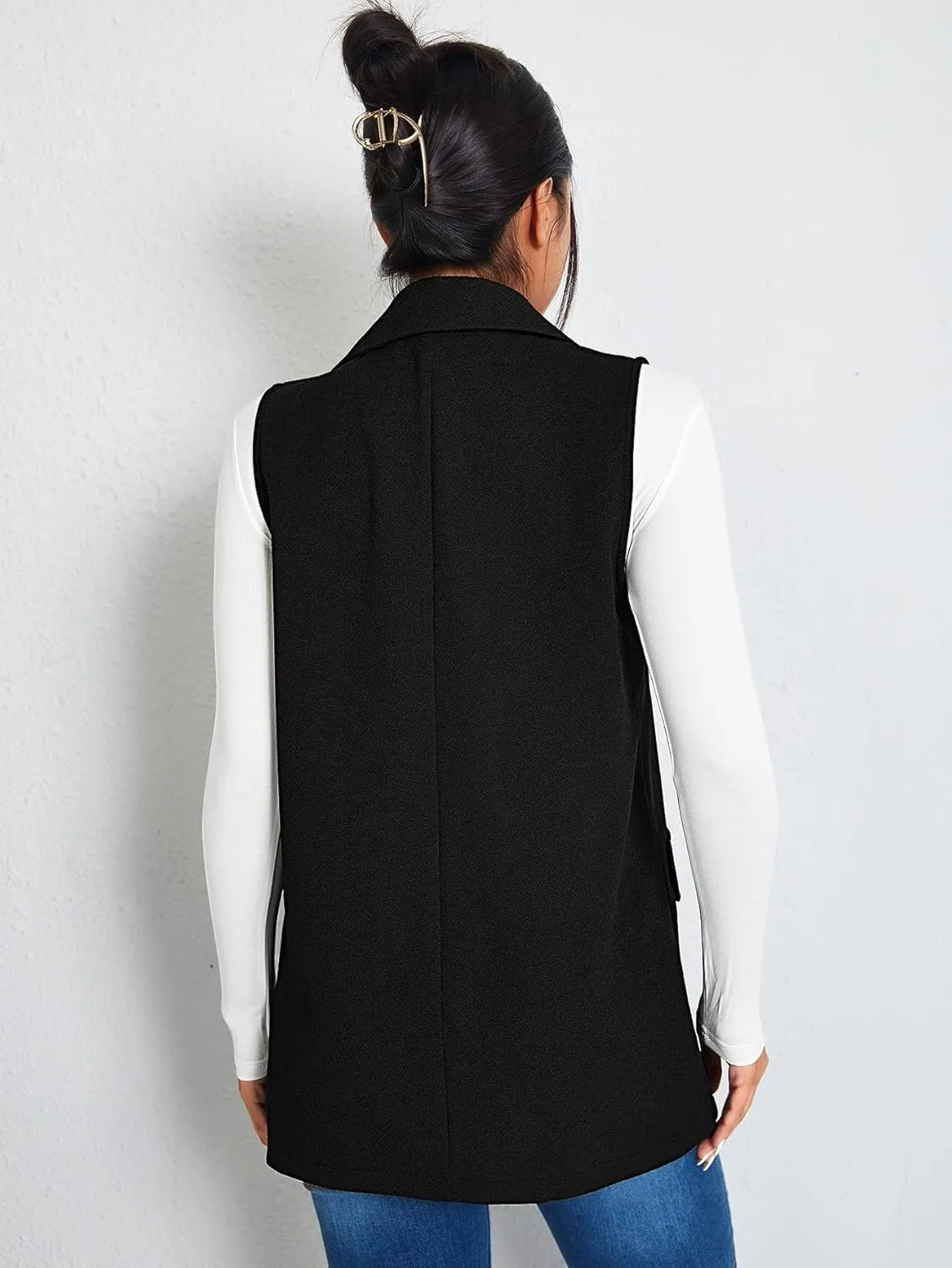 GORGLITTER Women's Sleeveless Lapel Collar One Button Open Front Vest Blazer Jacket