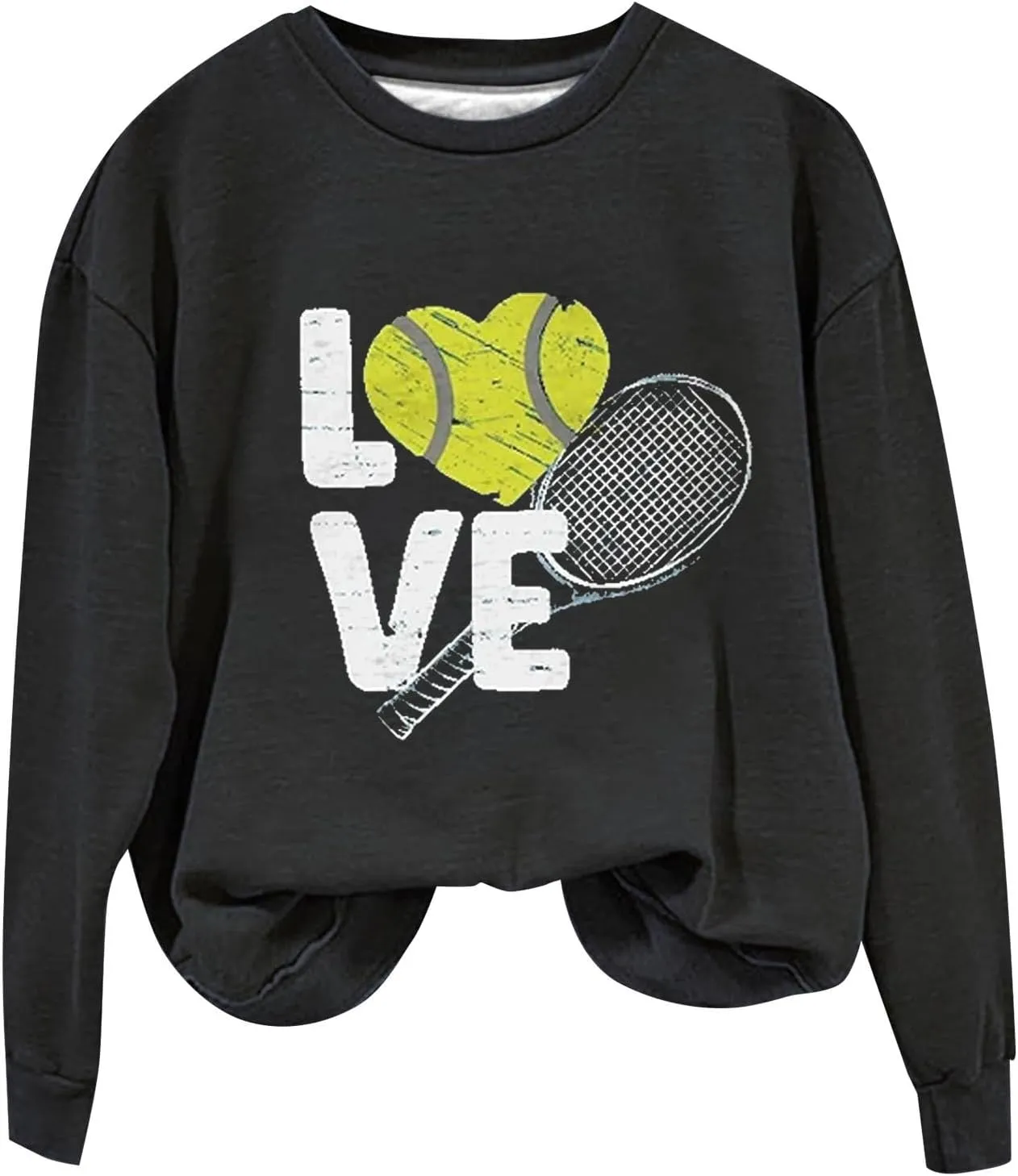 Graphic Sweatshirts for Women LOVE Tennis Long Sleeve Crew Neck Comfort Sweatshirt Aesthetic Going out Pullover Tops