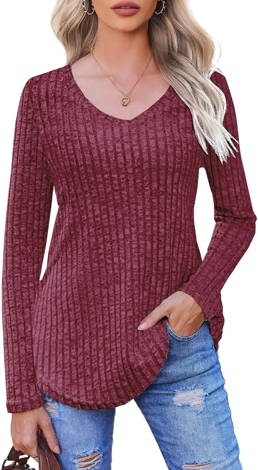 Halife Women's Long Sleeve Shirts V Neck Lightweight Fall Sweaters Casual Tunic Tops