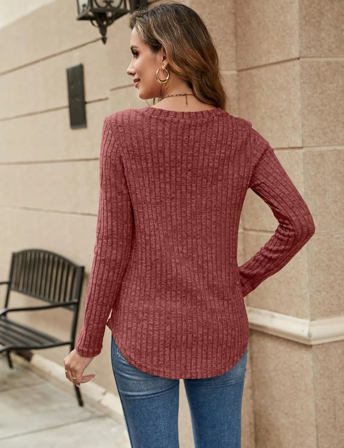Halife Women's Long Sleeve Shirts V Neck Lightweight Fall Sweaters Casual Tunic Tops