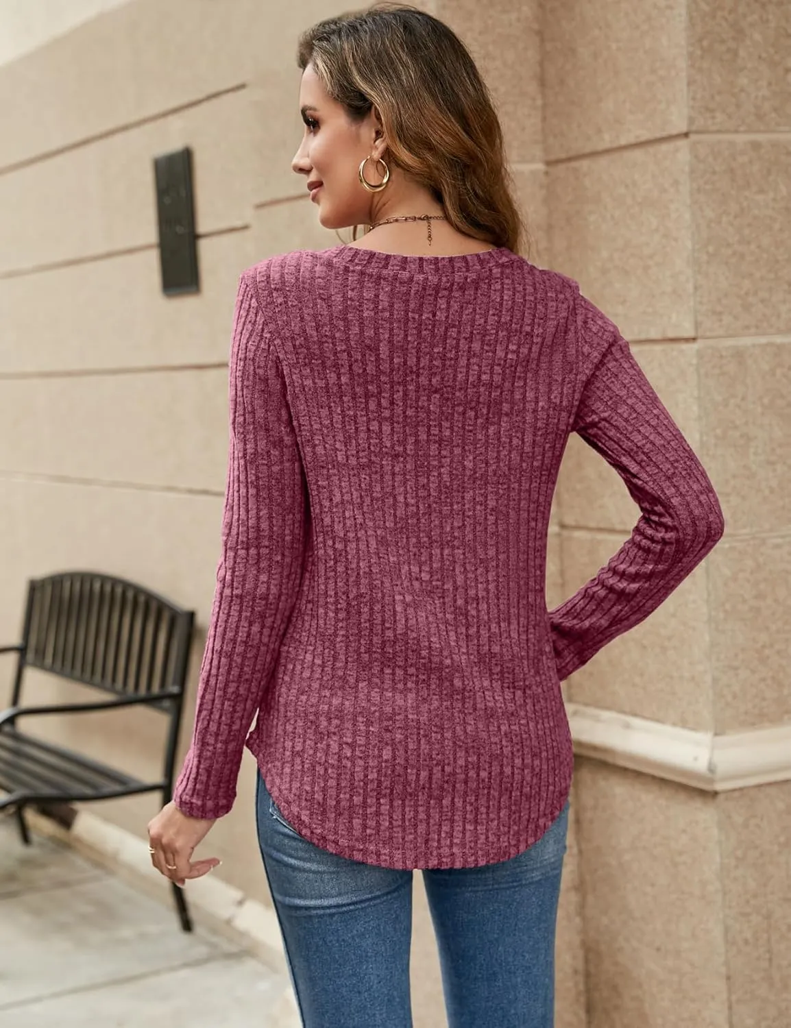 Halife Women's Long Sleeve Shirts V Neck Lightweight Fall Sweaters Casual Tunic Tops