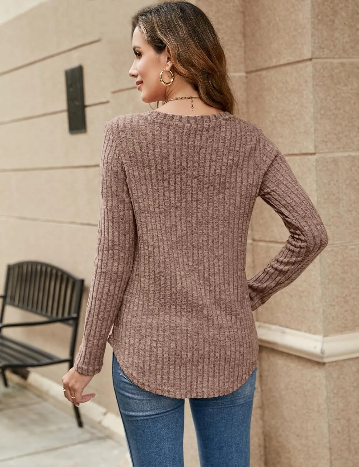 Halife Women's Long Sleeve Shirts V Neck Lightweight Fall Sweaters Casual Tunic Tops