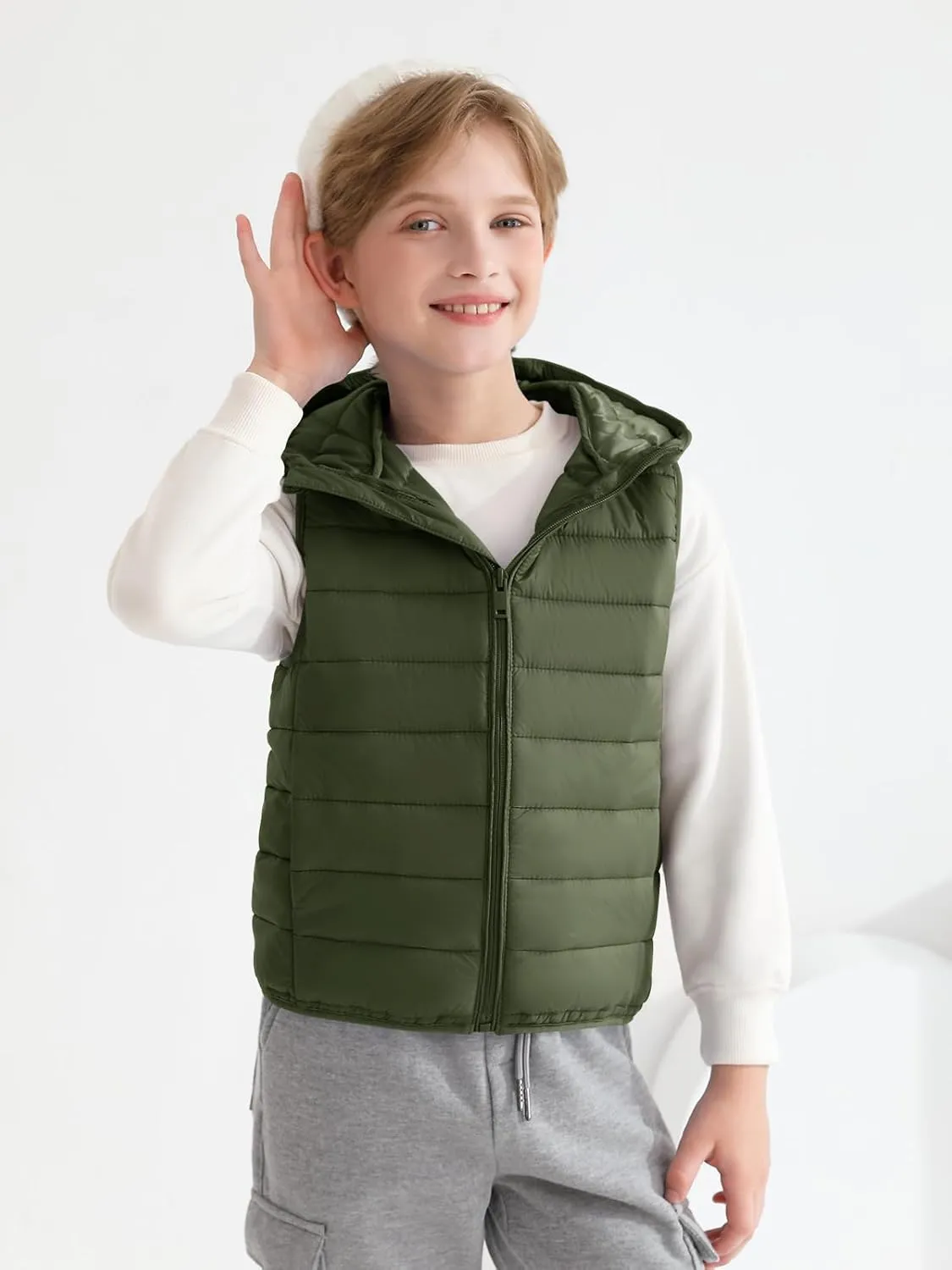 Haloumoning Boys Puffer Vest Kids Sleeveless Lightweight Puffy Down Jacket with Hood 4-14 Years