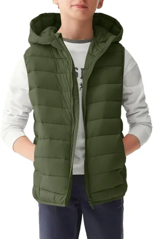 Haloumoning Boys Puffer Vest Kids Sleeveless Lightweight Puffy Down Jacket with Hood 4-14 Years