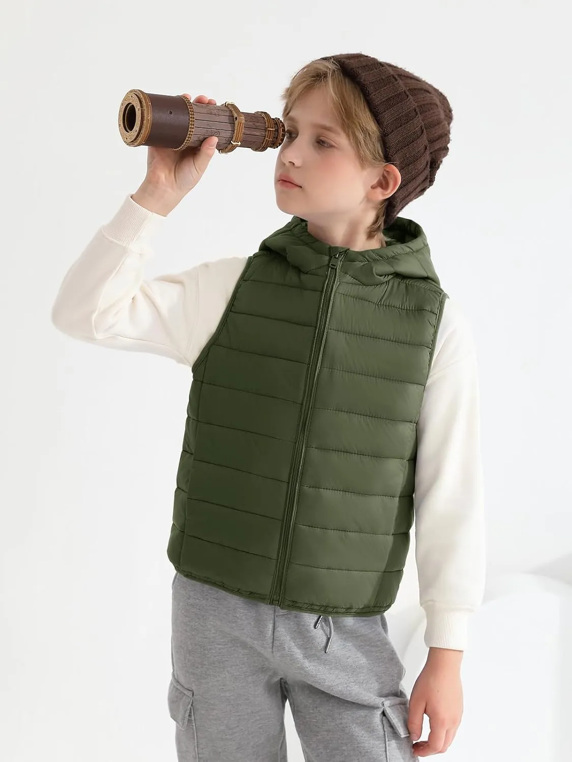 Haloumoning Boys Puffer Vest Kids Sleeveless Lightweight Puffy Down Jacket with Hood 4-14 Years