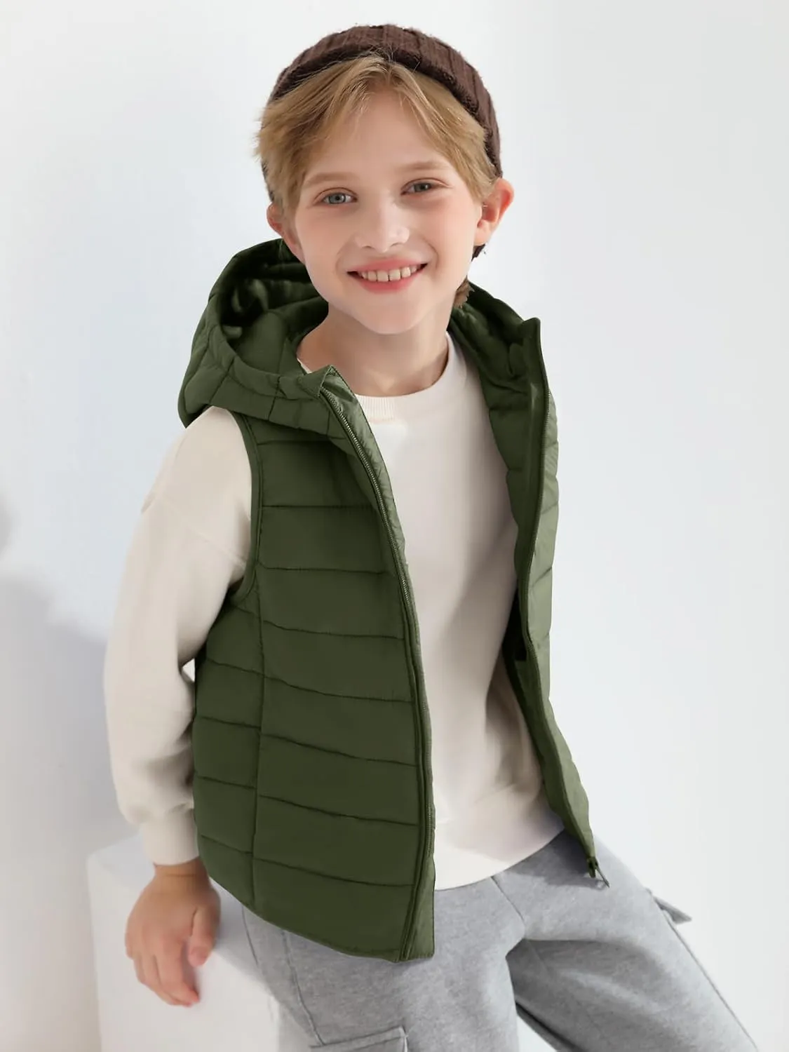 Haloumoning Boys Puffer Vest Kids Sleeveless Lightweight Puffy Down Jacket with Hood 4-14 Years