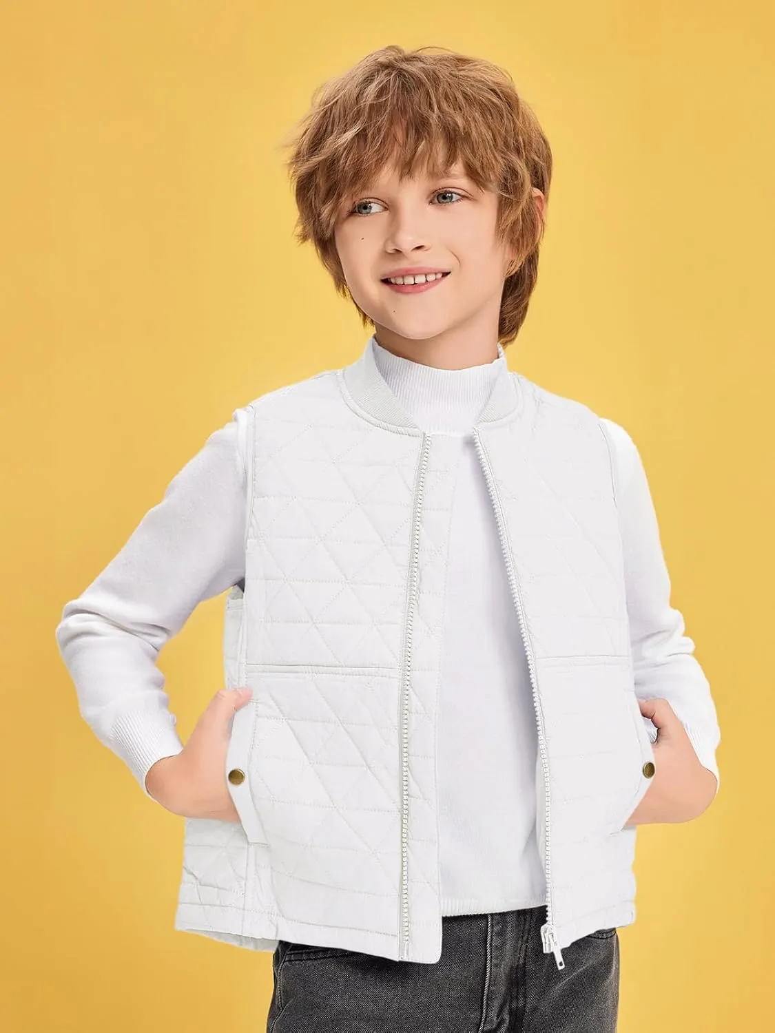Haloumoning Boys Zip Up Puffer Vest Kids Lightweight Quilted Sleeveless Jackets Outerwear with Pockets 4-14 Years