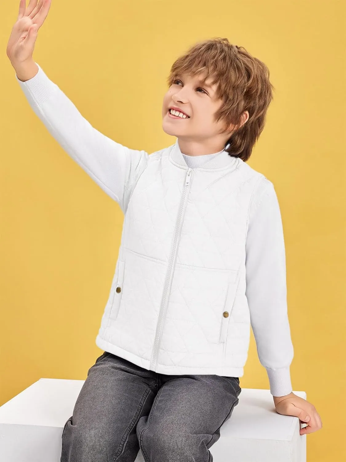 Haloumoning Boys Zip Up Puffer Vest Kids Lightweight Quilted Sleeveless Jackets Outerwear with Pockets 4-14 Years