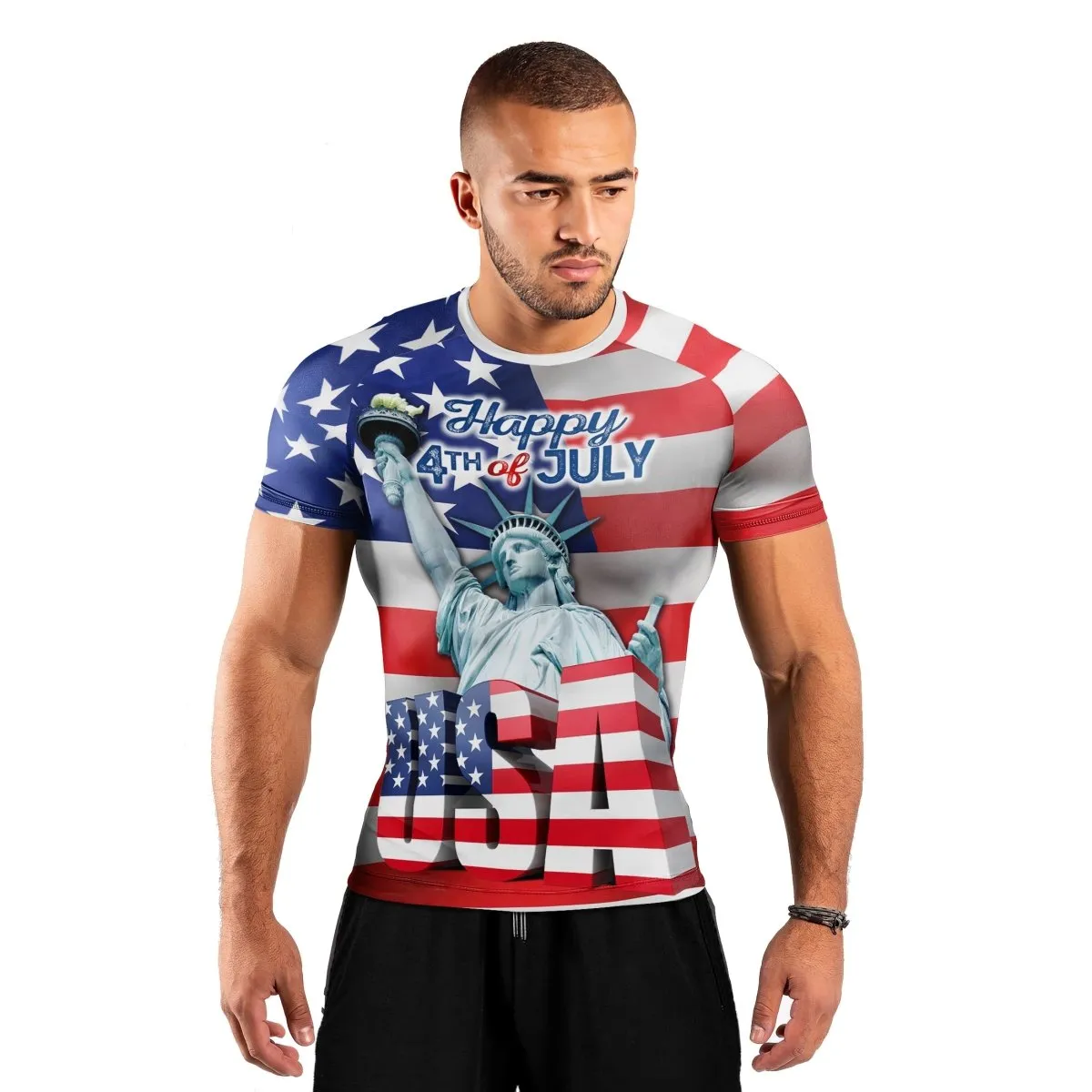Happy Fourth Of July Men's Short Sleeve Rash Guard