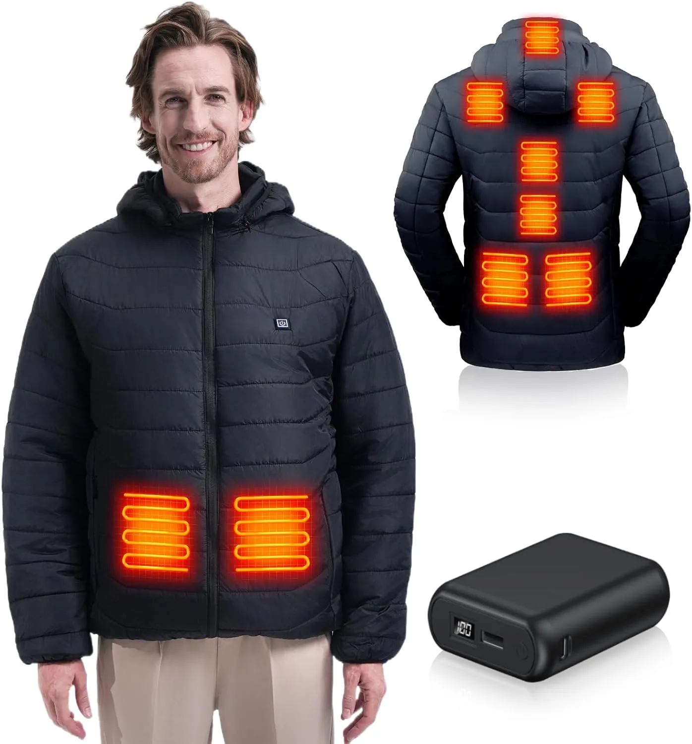 Heated Jacket for Men with 20000mAh Battery Pack, Mens Electric Heating Coat, Thermal Winter Heated Clothing