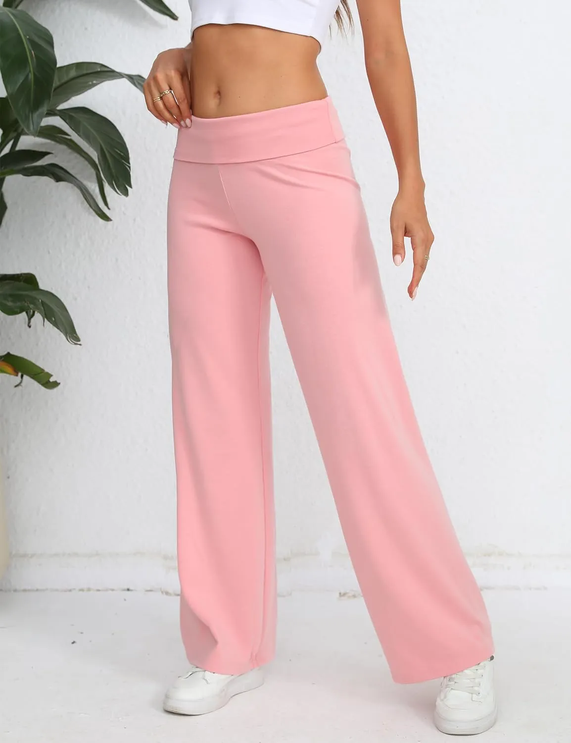 HeSaYep Women's Wide Leg Sweatpants Workout Lounge Pants Fold Over Low Rise Yoga Pants