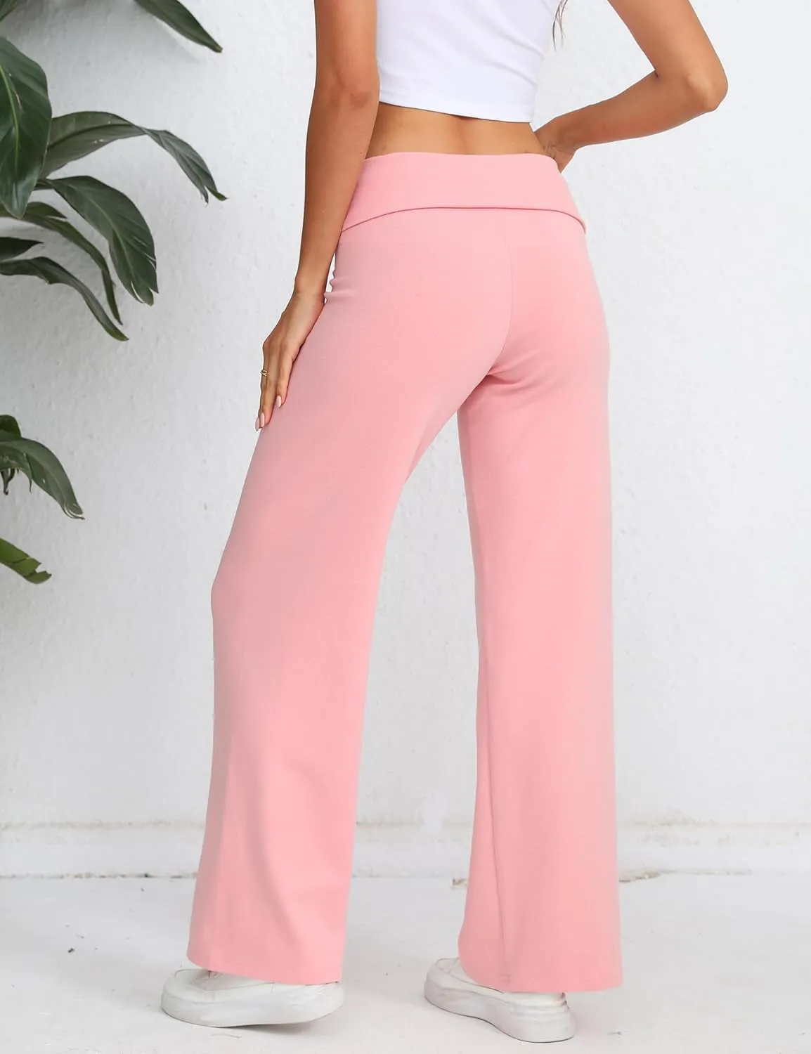 HeSaYep Women's Wide Leg Sweatpants Workout Lounge Pants Fold Over Low Rise Yoga Pants